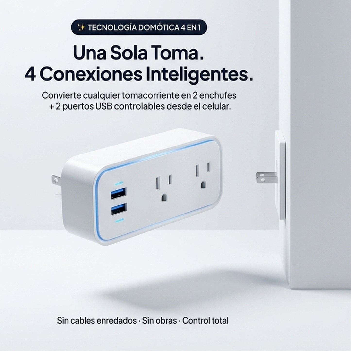 Enchufe inteligente doble 4 en 1 con control Wi-Fi