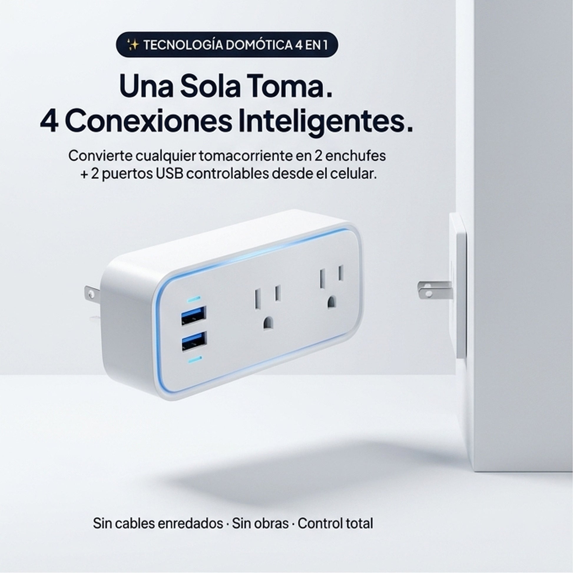 Enchufe inteligente doble 4 en 1 con control Wi-Fi