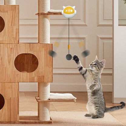 Gato jugando con el juguete interactivo colgante