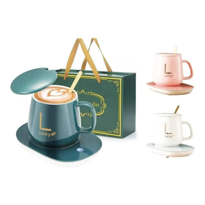 Set taza Lucky con base calentadora y caja de regalo