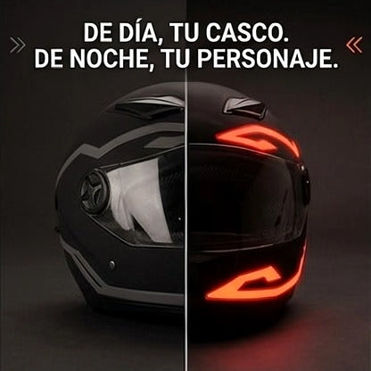 Casco de moto con iluminación LED: comparación apagado y encendido