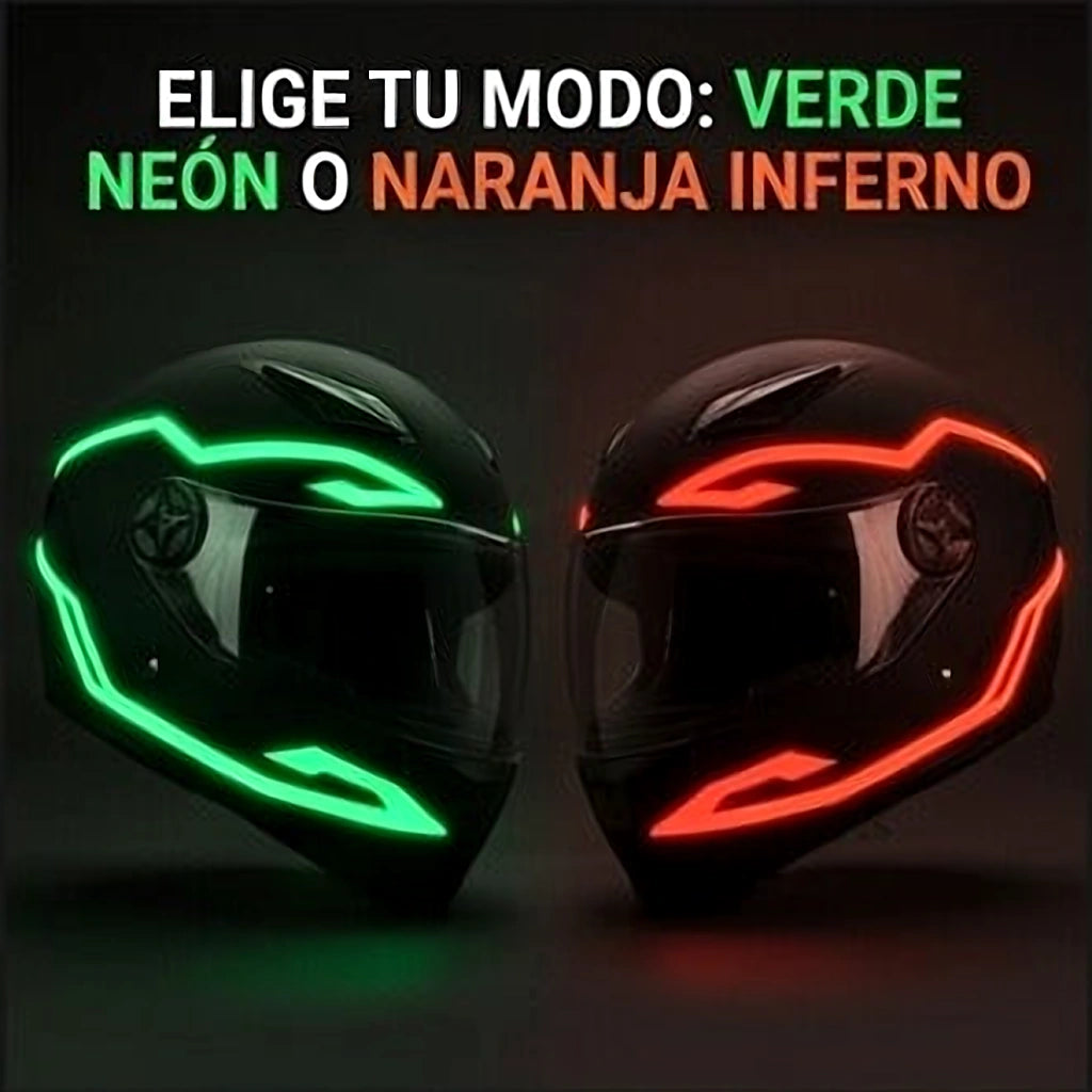 Variantes verde neón y naranja del kit LED para casco