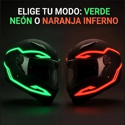 Variantes verde neón y naranja del kit LED para casco