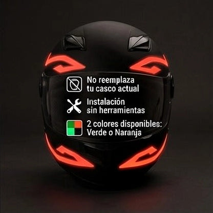 Casco con kit LED naranja e información de instalación